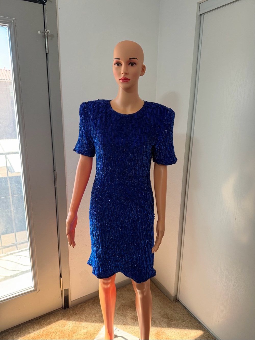Lawrence Kazar Vintage Blue Beaded Sequin Cocktail Dress